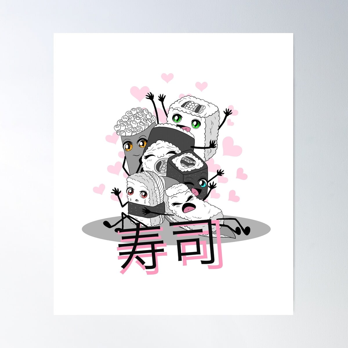 Cute Sushi Squad Poster Wall Art, Modern Wall Decor For Living Room