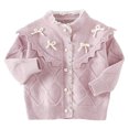 thumbnail image 1 of Cute Sweater For Girls Stand Collar Button Down Long Sleeve Soft Comfy Stylish Lace Patchwork Cardigan With Bow (3 Years, Gray), 1 of 9