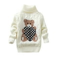 thumbnail image 1 of Cute Sweater Girls Fleece Lined Turtleneck Long Sleeve Cable Knit Sweater Bear Print Thick Winter Warm Knitwear Tops, White, 3 Years, 1 of 7