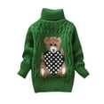 thumbnail image 1 of Cute Sweater Girls Fleece Lined Turtleneck Long Sleeve Cable Knit Sweater Bear Print Thick Winter Warm Knitwear Tops, Yellow, 8 Years, 1 of 7