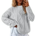 thumbnail image 1 of Cute Sweater Women Cable Knitted Long Sleeve Crew Neck Solid Loose Casual 2025 Fall Outfits, 1 of 1