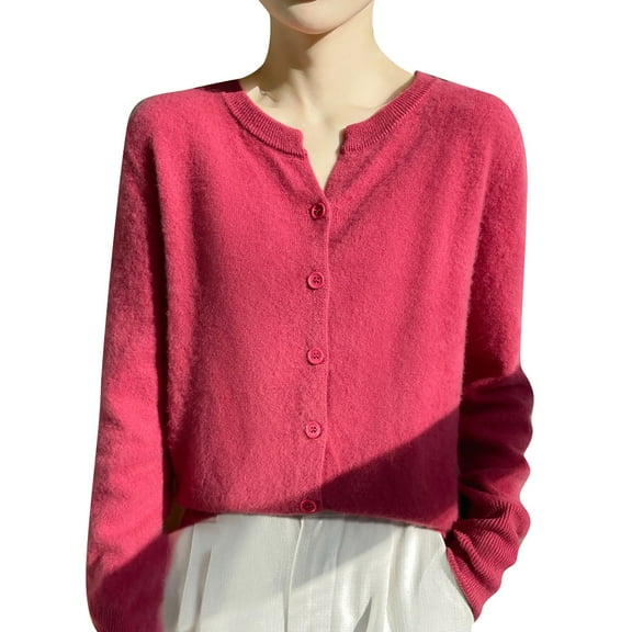 Cute Sweater Women Classic Solid Basic Cardigan Long Sleeve Crewneck Button Up Knitted Fall Sweaters