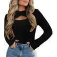 thumbnail image 1 of Cute Sweater Women Cutout Knit Fashion Long Sleeve Solid Basic Ribbed Slim Fit Jumper Top, 1 of 1