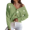 thumbnail image 1 of Cute Sweater Women Daisy Embroidery Cardigan Long Sleeve V Neck Button Up Cropped Knitted Pullover Tops, 1 of 1