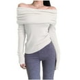 thumbnail image 1 of Cute Sweater Women Off Shoulder Long Sleeve Ribbed Knit Cute Y2K Going Out Pullover Tops, 1 of 1