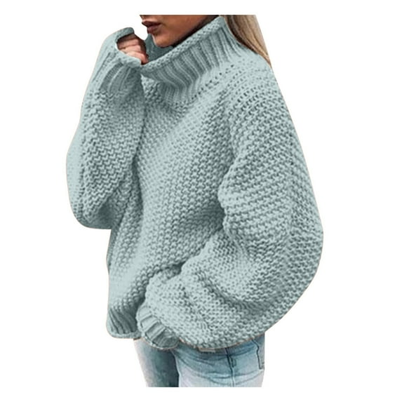 Cute Sweater Women Oversize Long Sleeve Turtleneck Drop Shoulder Loose Fit Solid Winter Sweaters