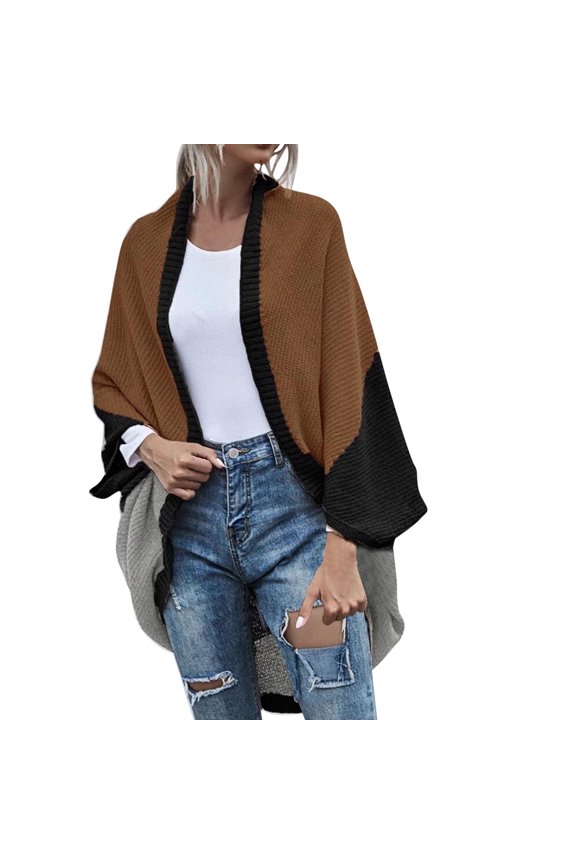 Cute Sweater Women Patchwork Open Front Cardigan Irregular Hem Shawl Knitted Trendy Clothes 2025