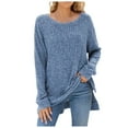 thumbnail image 1 of Cute Sweater Women Side Slit Ribbed Knit Shirts Solid Long Sleeve Crew Neck Tunic Pullover Tops, 1 of 1