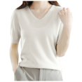 thumbnail image 1 of Cute Sweater Women Solid Basic Casual Short Sleeve V Neck Knitted Work Business Fall Sweaters, 1 of 1