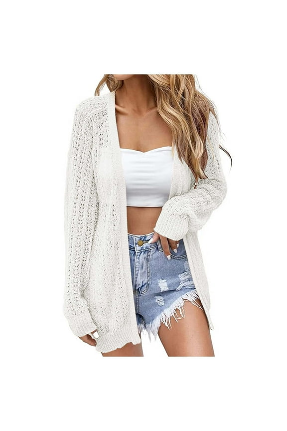Cute Sweater Women Solid Hollow Out Knitted Cover-Ups Loose Fit Cardigan 2025 Fall Outfits