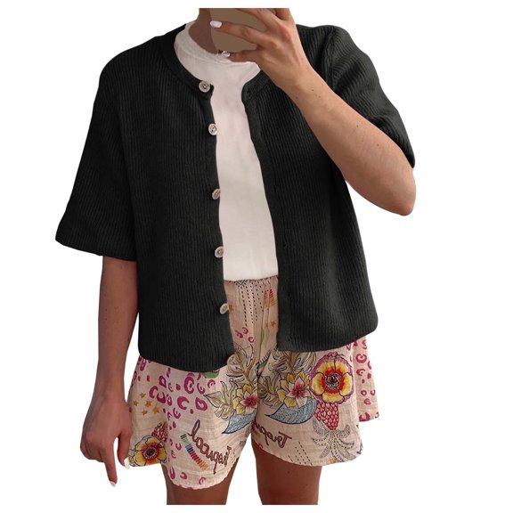 Cute Sweater Women Solid Short Sleeve Button Up Cardigan Open Front Knitted 2025 Fall Outfits