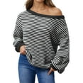 thumbnail image 1 of Cute Sweater Women Stripe Patchwork Off Shoulder Long Sleeve Y2K Loose Fit Fall Knitwear, 1 of 1