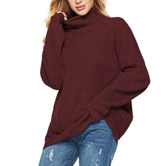 Cute Sweater Women Striped Turtleneck Knitted Pullover Knit High Low Hem Basic Fall Sweaters