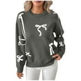 thumbnail image 1 of Cute Sweaters for Women Bowknots Print Christmas Holiday Casual Crewneck Knitted Pullover Tops Loose Jumpers (2XL, Gray), 1 of 7