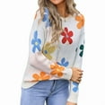 thumbnail image 1 of Cute Sweaters for Women Long Sleeve Floral Pullover Knitted Outerwear Y2K Tops Loose Winter Fall Outfits 2025 White M, 1 of 7