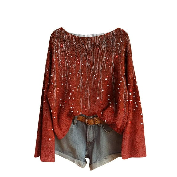 Cute Sweaters for Women Long Sleeve Grahpic Print Shirts Crew Neck Lightweight Casual Tunic Tops Loose Fit