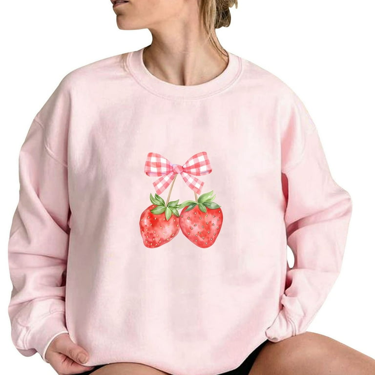 Cute Sweatshirt for Women Cherry Strawberry Bow Graphic Print