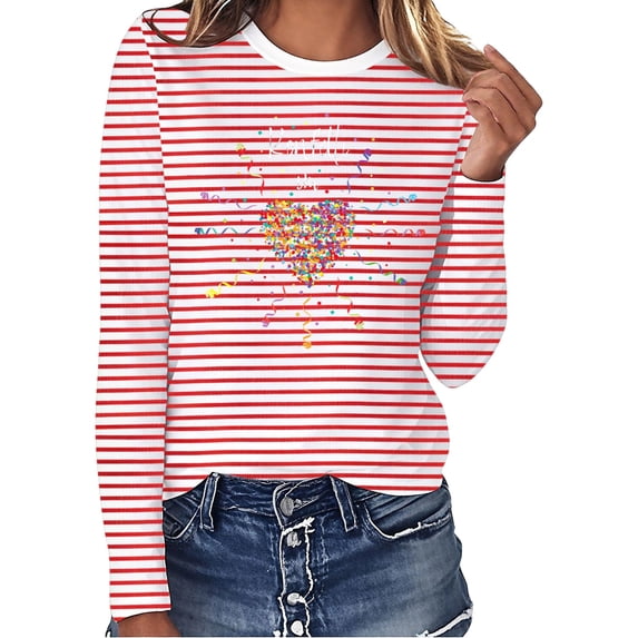 Cute Sweatshirt for Women, Oversized Heart Print Pullover, Striped Easter Crewneck Sweater, Cute Heart Graphic Casual Lounge Top(Red3,L)
