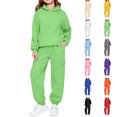 thumbnail image 1 of Cute Sweatshirts Children's Winter Solid Color Long Sleeve Hooded Pockets Sweatshirt Pants Sweatpants Casual Sports Two-piece Set Kids Green 120, 1 of 9