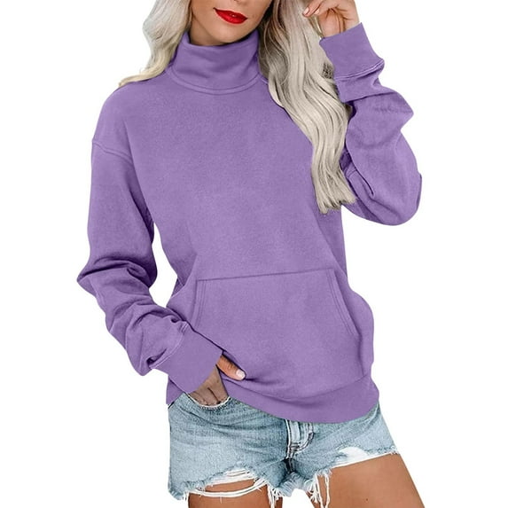Cute Sweatshirts, Comdrip Mockneck Sweatshirt Plain Loose Fit Crewneck Sweatshirts Casual Long Sleeve Fall Hoodies Sweaters Oversized Sweatshirt Purple S