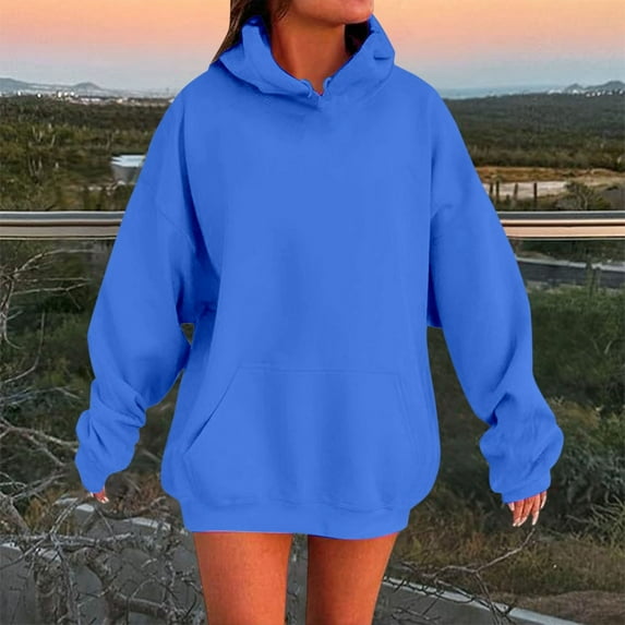 Cute Sweatshirts For Women Solid Color Loose Drop Shoulder Hoodie With And Stylish Tops Clothes With Pocket