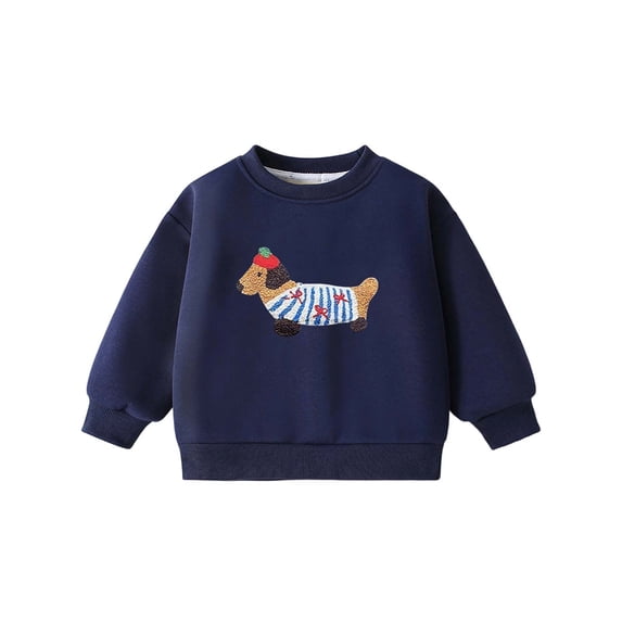 Cute Sweatshirts For Little Girls Crew Neck Dog Print Long Sleeve Pullover Hoodie Soft Casual Kids Top With For School 2026 Fall Fashion Preppy Clothes Size 6-7T