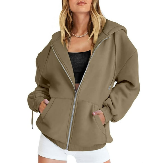 Cute Sweatshirts & Sweaters for Women Zip Up Sweatshirt Women's Fall Jacket Oversized Pocket Sweatshirt Casual Drawstring Clothing Zipper Track Jacket Solid Color Long Sleeve Hooded Top Yellow XXXXL