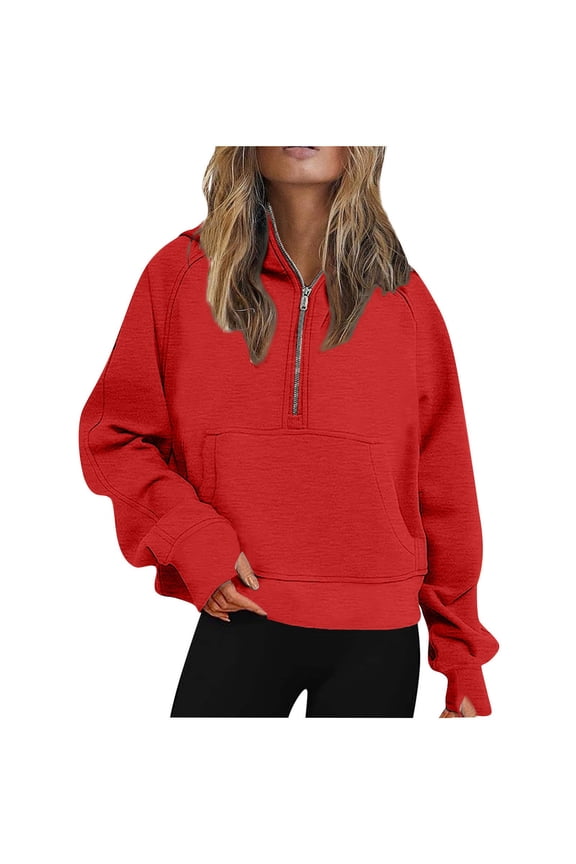 Cute Sweatshirts For Women Loose Fit Autumn Half Zip Yoga With Hood Lined Design Hoodies For Everyday Casual Comfortable Tops Clothes With Pocket