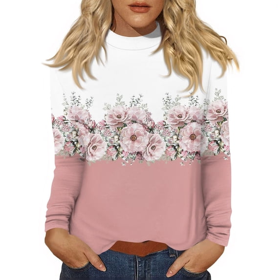 Cute Sweatshirts For Women Mock Neck Long Sleeve Basic Cute Fall Shirts Dressy Casual Lightweight Work Blouse Undershirt Daily Casual Top Light pink 2XL