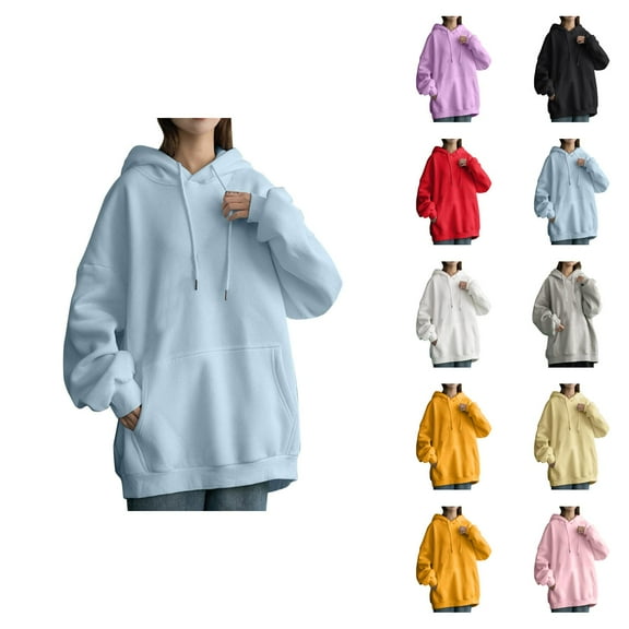 Cute Sweatshirts for Women Solid Color Sweatshirt Womens Daily Long Casual Down For Womens Pocket Hooded Sweatshirts Pullover Sleeve Button V Drawstring Hoodies Neck Women's Hoodies Sweatshirts
