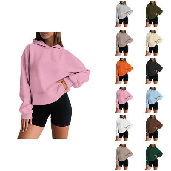 Cute Sweatshirts for Women Women's Solid Color Sweatshirt Women's Casual Hoodie Basic Pullover Sweatshirt Soft Comfortable Long Sleeve Hooded Top For Everyday Wear All Season