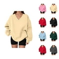 thumbnail image 1 of Cute Sweatshirts for Women Women's Solid Color Sweatshirt Women's Oversized Sweatshirt V Neck Long Sleeved Pullover Elegant Casual And Cute Sporty Hoodless Sweatshirt, 1 of 5