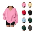 thumbnail image 1 of Cute Sweatshirts for Women Women's Solid Sweatshirt Women's Oversized Sweatshirt V Neck Long Sleeved Pullover Elegant Casual And Cute Sporty Hoodless Sweatshirt, 1 of 5