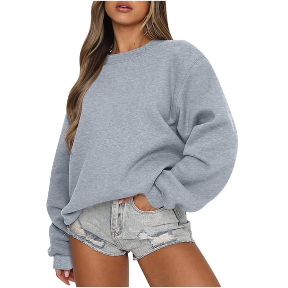 Cute Sweatshirts For Womens Long Sleeve Oversized Crewneck Fleece Hoodies Fall Fashion 2026 Teen Girls Cute Winter Clothes Sweater Loose Fit Pullover Y2K Gray S