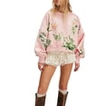 thumbnail image 1 of Cute Sweatshirts for Womens Y2K Preppy Graphic Crewneck Long Sleeve Sweatshirt Fall Cropped Oversized Trendy Soft Floral Print Sweatshirt for Women Daily Travel Office Outfits, Pink S, 1 of 8