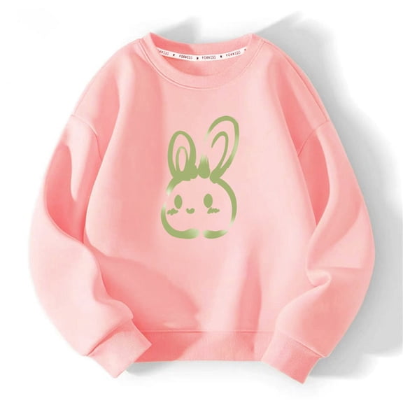 Cute Sweatshirts for Boys Girls Animal Bunny Print Cotton Round Neck Easter Tops Unisex Child Fall Winter Clothing (7-8 Years, Pink)