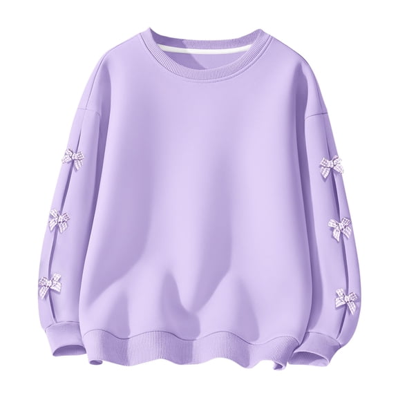 Cute Sweatshirts for Girls with Bowknots Long Sleeve Crewneck Baggy Plain Pullover Loose Casual Fashion Tops (13-14 Years, Purple)