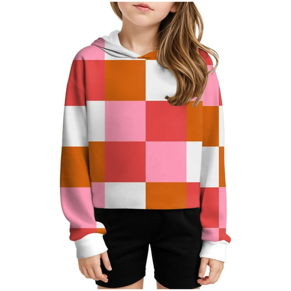 Cute Sweatshirts for Juniors Kids Crop Tops Girls Long Sleeve Tee Shirts Cute Daisy Pinted Fashion Sweatshirt Pullover Top Plaid Color Block Shirts
