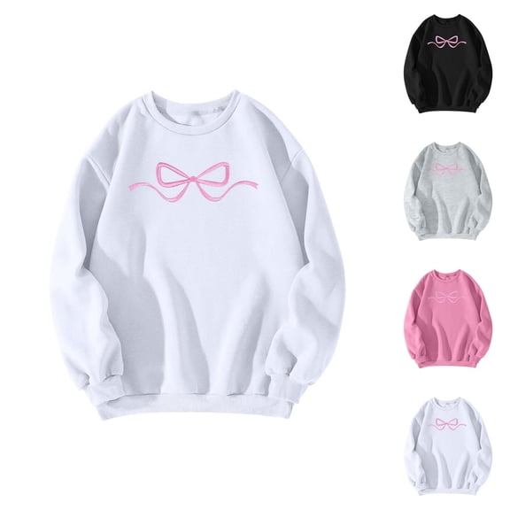 Cute Sweatshirts for Women 2025 Long Sleeve Crewneck Bow Graphic Sweatshirt Pullover Tops Fall Winter Outfits