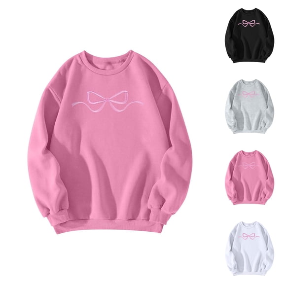 Cute Sweatshirts for Women 2025 Long Sleeve Crewneck Bow Graphic Sweatshirt Pullover Tops Fall Winter Outfits