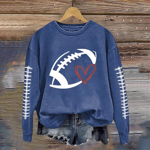 Cute Sweatshirts for Women Full Sleeve Crewneck for Football Graphic Printed Hoodless Blouse Tops Clothes With Pocket