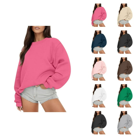 Cute Sweatshirts for Women Women's Solid Color Sweatshirt Women Long Sleeve Sweatshirt Casual Crewneck Loose Fit Pollover Hoodie Fall Tops