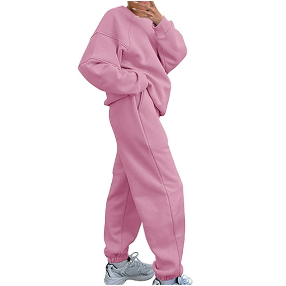 Cute Sweatsuits for Women Trendy New Women 2 Piece Outfit Oversized Hoodie Joggers Sweatpants Track Suits Matching Lounge Pants Sets Pinky L