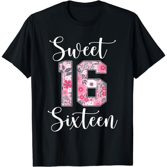 Cute Sweet 16 Sixteen Birthday Floral 16 Year Old Girl T-Shirt