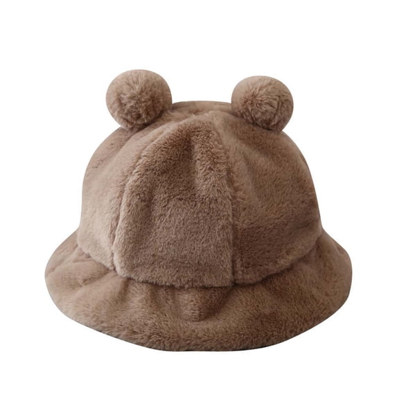 Cute Sweet Autumn Winter Women Bear Ears Korean Bucket Hats Fisherman Hat Basin Hat Plush KHAKI