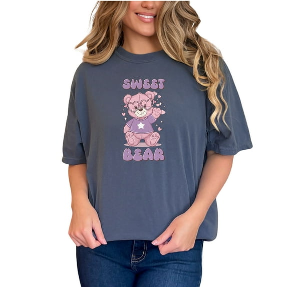 Cute Sweet Bear T Shirt for Kids and Adults, Adorable Pink Bear Graphic Tee, Fun and Cute Bear Shirt Gift Idea, Denim Comfort Colors T-Shirt, Small