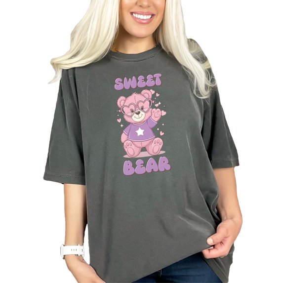 Cute Sweet Bear T Shirt for Kids and Adults, Adorable Pink Bear Graphic Tee, Fun and Cute Bear Shirt Gift Idea, Pepper Comfort Colors T-Shirt, XL