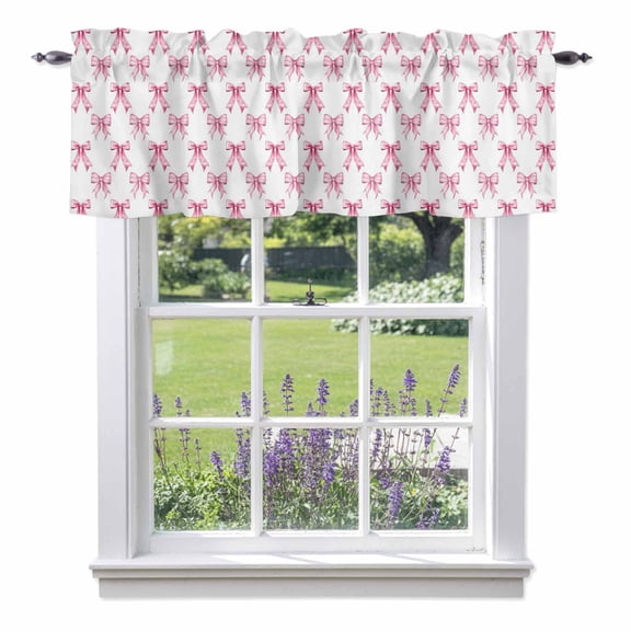 Cute Sweet Bows Valances for Windows, Simple Pink Bow Whiter Background Valance Window Treatment Rod Pocket Short Curtains Valances for Kitchen Bathroom 54"W x 18"L