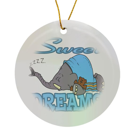 Cute Sweet Dreams Sleeping Elephant, Circle Porcelain Ornament