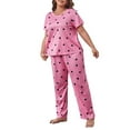 thumbnail image 1 of Cute-Sweet Heart Print Scoop Neck Pant Sets Short Sleeve Pink Plus Size Pajama Sets (Women's), 1 of 4